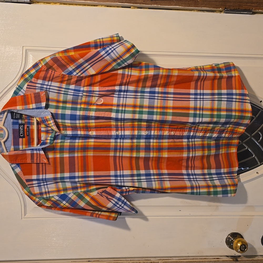Chaps Shirts Mens 2 XLarge Plaid Short Sleeve Button Down Easy Care